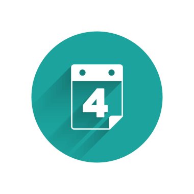 4 Temmuz tarihli Beyaz Gün takvimi uzun gölge arkaplanlı izole edilmiş. ABD Bağımsızlık Günü. 4 Temmuz. Yeşil daire düğmesi. Vektör