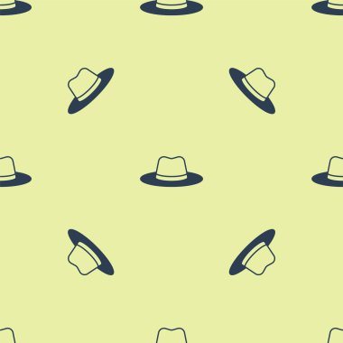 Kurdele ikonlu mavi adam şapkası sarı arka planda izole edilmiş kusursuz desen. Vektör