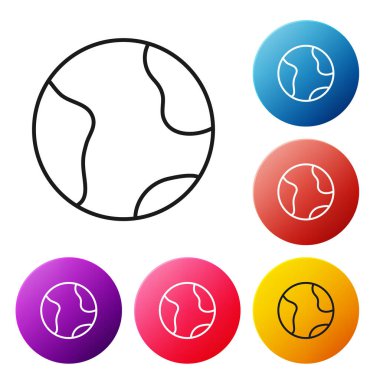 Siyah çizgi Dünya ikonu beyaz arka planda izole edilmiş. Dünya ya da Dünya işareti. Küresel internet sembolü. Geometrik şekiller. Renkli daire düğmelerini ayarlayın. Vektör