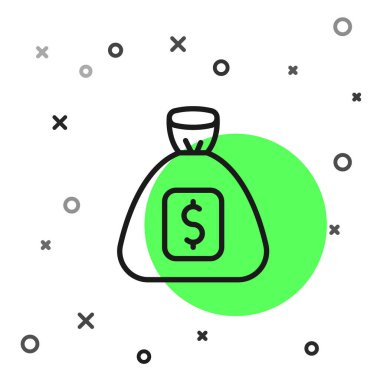 Siyah çizgi Para Çantası simgesi beyaz arkaplanda izole edildi. Dolar ya da USD sembolü. Nakit bankacılık tabelası. Vektör