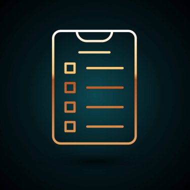 Altın çizgi Yeni Yıl hedefleri listesi ve planlar simgesi koyu mavi arka planda izole edildi. Mutlu Noeller ve mutlu yıllar. Vektör