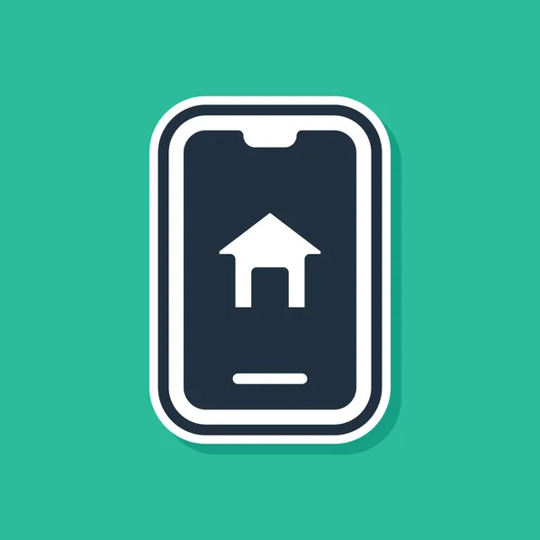 Blue Online immobilier maison sur smartphone icône isolé sur fond vert. Concept de prêt à domicile, loyer, achat, achat d'une propriété. Vecteur — Image vectorielle