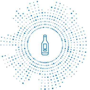 Tıbbi muayene ikonu için mavi çizgi dijital termometresi beyaz arka planda izole edildi. Soyut çember rastgele noktalar. Vektör