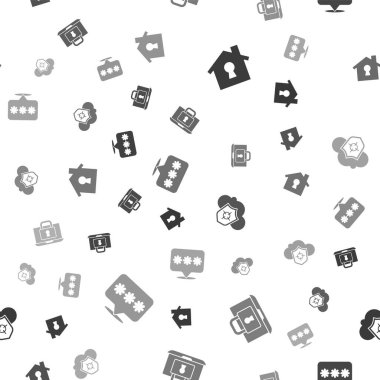 House 'u koruma altına alın, dizüstü bilgisayar ve kilit, Bulut kalkanı ve Parola' yı pürüzsüz kalıba sokun. Vektör