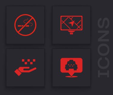 Konumu taksi, sigara içilmeyen yer, GPS haritası ve El simgesi ile ayarlayın. Vektör