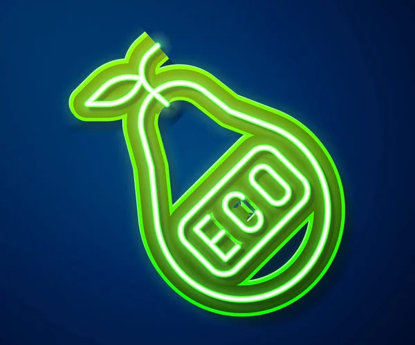 Leuchtende Neon-Linie Gesunde Bio-Öko-vegetarische Lebensmittel Birne Symbol isoliert auf blauem Hintergrund. Obst mit Blattsymbol. Gesund, ökologisch, bio, Obst. Vektor — Stockvektor