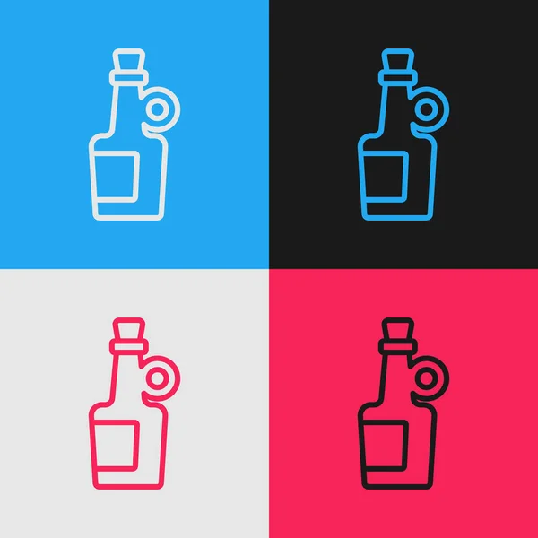 Pop art ligne Alcool boisson icône bouteille de rhum isolé sur fond de couleur. Vecteur — Image vectorielle