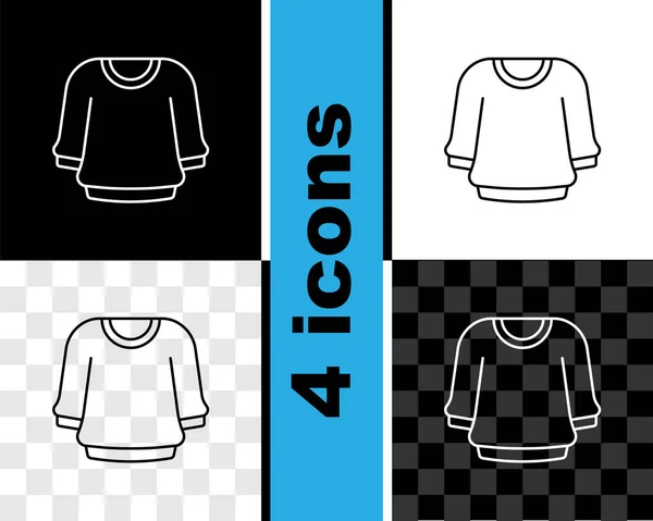 Set line Sweater icon isolated on black and white, transparent background. Pullover icon. Sweatshirt sign. Vector — Stock Vector