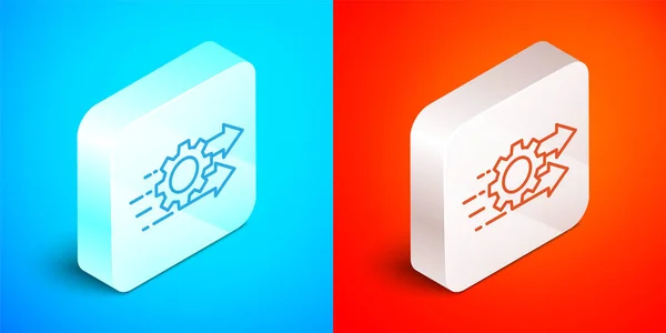 Isometric line Time management icon isolated on blue and red background. Clock and gear sign. Productivity symbol. Silver square button. Vector — Stock Vector