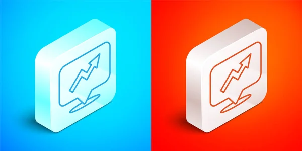 Isometric line Financial growth increase icon isolated on blue and red background. Increasing revenue. Silver square button. Vector — Stock Vector