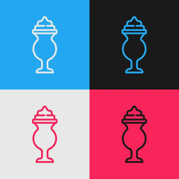 Pop art line ikon Milkshake terisolasi pada latar belakang warna. Cangkir plastik dengan tutup dan jerami. Vektor Grafik Vektor