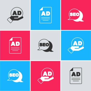 Reklamcılığı ve SEO optimizasyon simgesini ayarla. Vektör