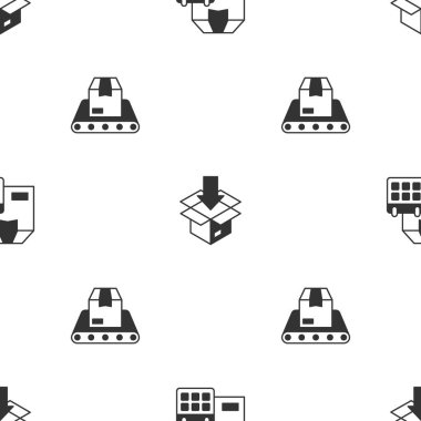 Karton kutucuğu takvim, karton karton ve taşıma bandıyla kusursuz desen üzerine ayarla. Vektör