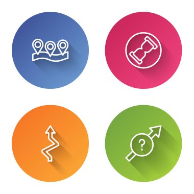 Çizgi konumu, kumlu eski kum saati, ok ve. Renkli daire düğmesi. Vektör