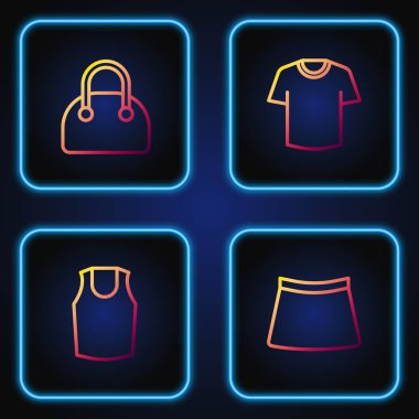 Çizgi etek, atlet, el çantası ve tişört. Renk simgeleri. Vektör