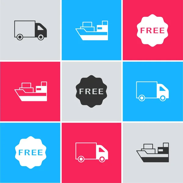 Set Delivery cargo truck, Cargo ship with boxes delivery and rice tag Free icon. Vector — Stock Vector