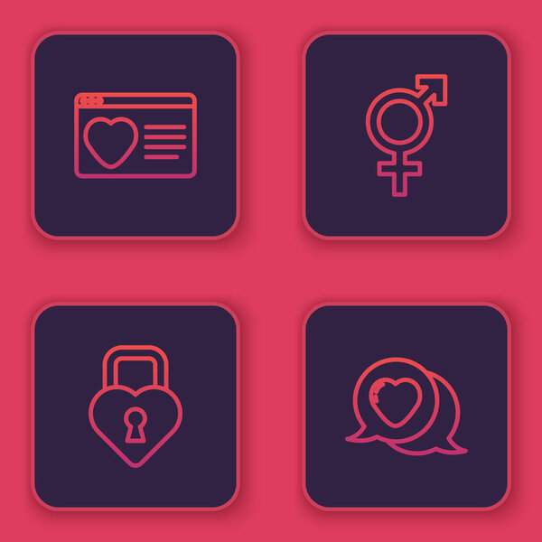 Установите приложение для знакомств онлайн, Касл форма сердца, пол и сердце речи пузырь. Синяя квадратная кнопка. Вектор