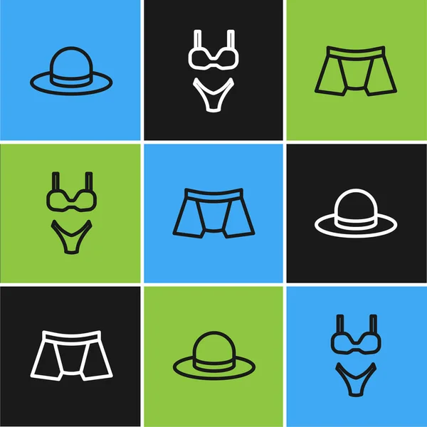 Set line Man hat, cuecas masculinas e ícone de roupa de banho. Vetor —  Vetores de Stock
