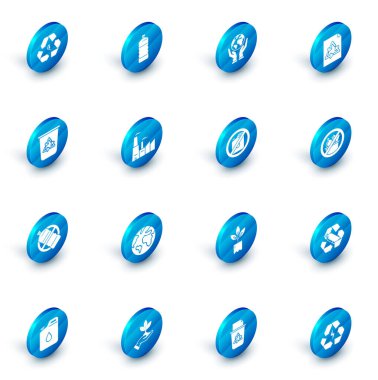 Plastik şişe, Dünya 'yı tutan insan eli geri dönüşümlü kağıt, geri dönüşüm kutusu sembolü plastik, fabrika, çöp ve benzin ikonu için kutu yok. Vektör