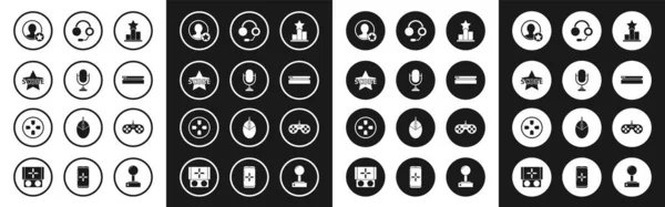 Set Star, Mikrofon, Premium-Kontoschirm, Videospielkonsole, Kopfhörer, Gamepad und Icon. Vektor — Stockvektor