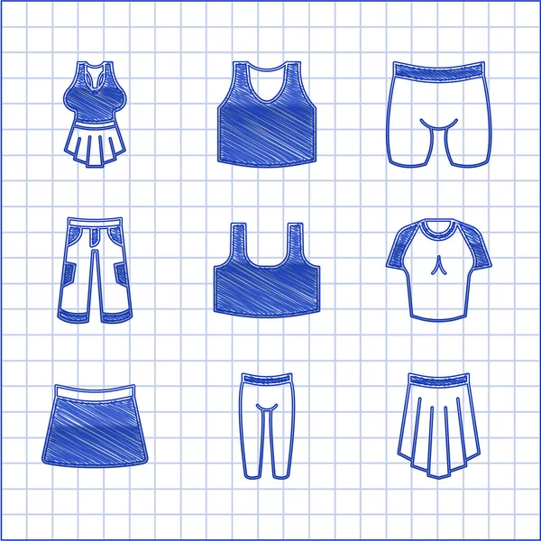 Set Undershirt, Leggings, saia, camiseta, calças, shorts de ciclismo e ícone. Vetor —  Vetores de Stock