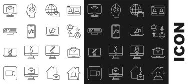 Çevrimiçi çevrimiçi çalışma, Proje ekibi üssü, Video kamera kapalı mobil, web ve dizüstü bilgisayar simgesi. Vektör