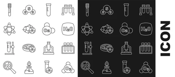 Set line Ozone, Test tube, Chemical formula H2O, Radioactive, Atom, and Mineral Ca Calcium icon. Vector — Stock Vector