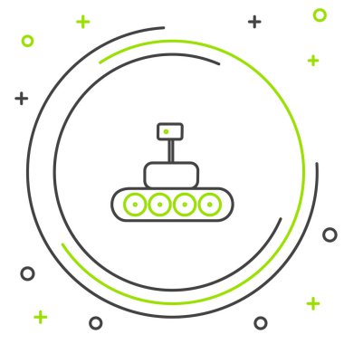 Mars çizgi gezgini simgesi beyaz arkaplanda izole edildi. Uzay aracı. Ay yürüyüşü işareti. Gezegen yüzeyini incelemek için bir cihaz. Renkli taslak konsepti. Vektör.