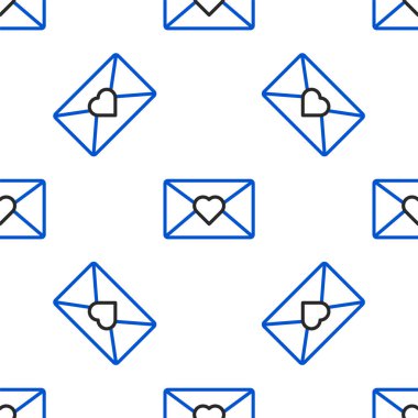 Valentine 'ın kalp ikonu olan Line Envelope beyaz arka planda izole edilmiş pürüzsüz desen. Mesaj aşkım. Aşk ve romantizm mektubu. Renkli taslak konsepti. Vektör.