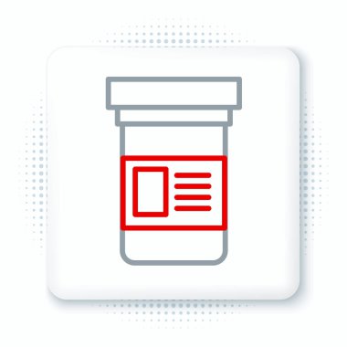 Çizgi tıp ikonu beyaz arka planda izole edilmiş. Şişe hapı işareti. Eczane tasarımı. Renkli taslak konsepti. Vektör.