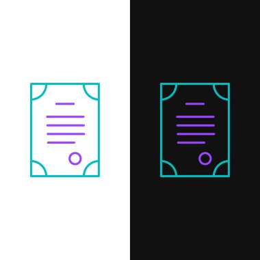 Çizgi Ölüm sertifikası simgesi beyaz ve siyah arkaplanda izole edildi. Renkli taslak konsepti. Vektör.