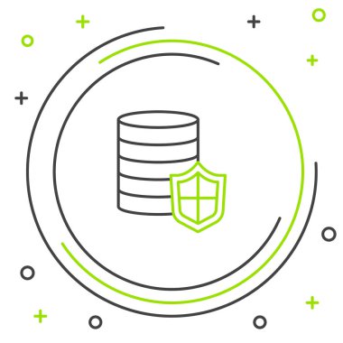 Beyaz arkaplanda kalkan simgesi olan çizgi parası izole edildi. Sigorta konsepti. Güvenlik, güvenlik, koruma, konsept koruma. Renkli taslak konsepti. Vektör