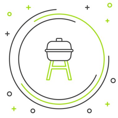 Barbekü ızgara simgesi beyaz arkaplanda izole edildi. Barbekü ızgara partisi. Renkli taslak konsepti. Vektör