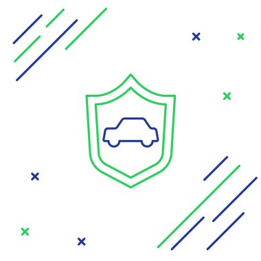 Beyaz arka planda kalkan simgesi olan çizgi vagonu izole edildi. Sigorta konsepti. Güvenlik, güvenlik, koruma, konsept koruma. Renkli taslak konsepti. Vektör