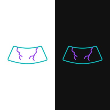 Kırık ön cam ikonu beyaz ve siyah arkaplanda izole edilmiş. Renkli taslak konsepti. Vektör