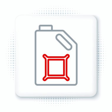 Motor makine yağı simgesi için çizgi kutusu beyaz arkaplanda izole edildi. Benzin bidonu. Yağ değiştirme ve onarım servisi. Motor yağı işareti. Renkli taslak konsepti. Vektör