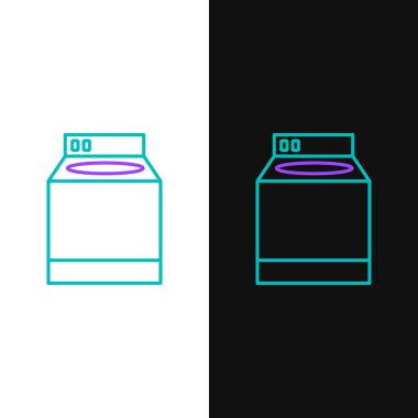 Çizgi yıkama simgesi beyaz ve siyah arkaplanda izole edildi. Çamaşır makinesi simgesi. Çamaşır makinesi, çamaşır makinesi. Ev aletleri sembolü. Renkli taslak konsepti. Vektör