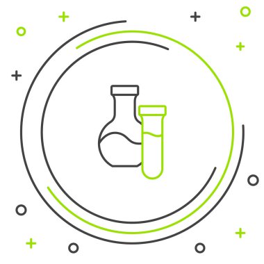 Çizgi Test tüpü ve kimyasal test ikonu beyaz arka planda izole edildi. Laboratuvar cam levhası. Renkli taslak konsepti. Vektör