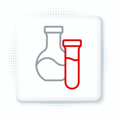 Çizgi Test tüpü ve kimyasal test ikonu beyaz arka planda izole edildi. Laboratuvar cam levhası. Renkli taslak konsepti. Vektör