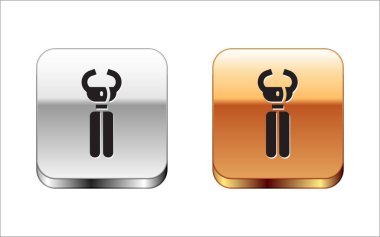 Beyaz arka planda izole edilmiş hayvan ikonu yetiştirmek için siyah kırpıcılar. Evcil hayvan tırnak makası. Gümüş-altın kare düğme. Vektör.