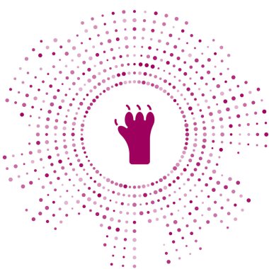 Mor Paw yazdırma simgesi beyaz arkaplanda izole edildi. Köpek ya da kedi pençesi izi. Hayvan izleri. Soyut çember rastgele noktalar. Vektör.