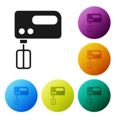 Siyah Elektrik karıştırıcı simgesi beyaz arkaplanda izole edildi. Mutfak blenderi. Simgeleri renk daire düğmelerine ayarla. Vektör.