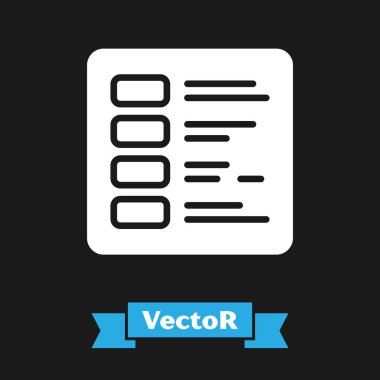 White Business finans raporu siyah arkaplanda izole edilmiş bir simge. Denetim ve analiz, belge, plan sembolü. Vektör.