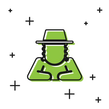 Siyah Ortodoks Yahudi şapkası ve kenarları beyaz arka planda izole edilmiş. Geleneksel giyinmiş Yahudi erkekler. Yahudilik sembolleri. Vektör.