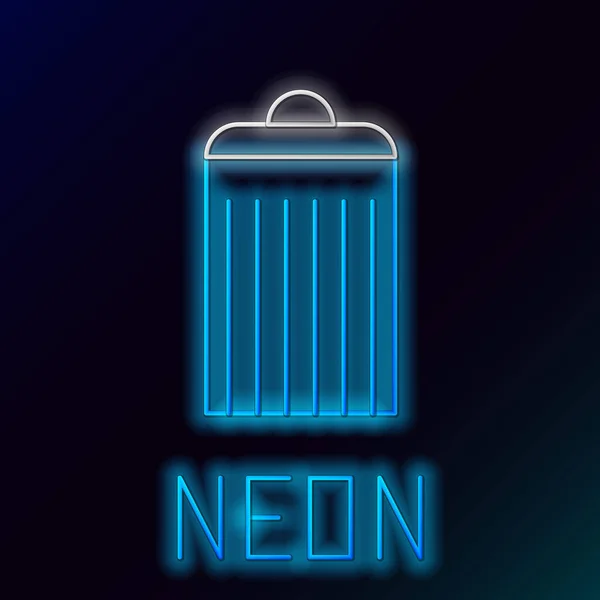 Glödande Neon Linje Papperskorgen Ikon Isolerad Svart Bakgrund Soptunnan Skylt — Stock vektor