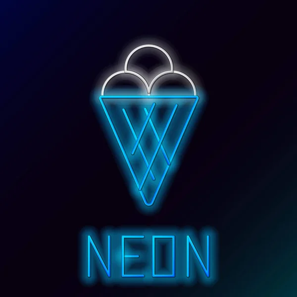 Zářící Neonová Čára Zmrzlina Vaflovacím Kuželu Ikona Izolované Černém Pozadí — Stockový vektor