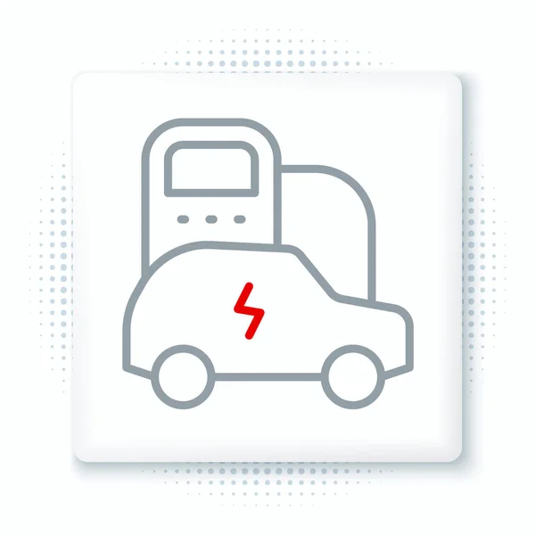 Line Elektroauto Und Elektrische Kabelstecker Ladesymbol Isoliert Auf Weißem Hintergrund — Stockvektor