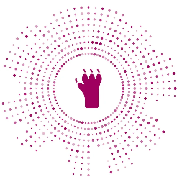 Mor Paw yazdırma simgesi beyaz arkaplanda izole edildi. Köpek ya da kedi pençesi izi. Hayvan izleri. Soyut çember rastgele noktalar. Vektör.