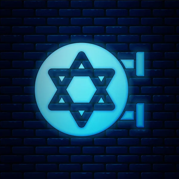 Gloeiende Neon Joodse Synagoge Gebouw Joodse Tempel Icoon Geïsoleerd Baksteen — Stockvector