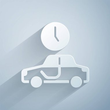 Kağıt kesme Zaman simgesi gri arkaplanda izole edildi. Kağıt sanatı tarzı. Vektör.